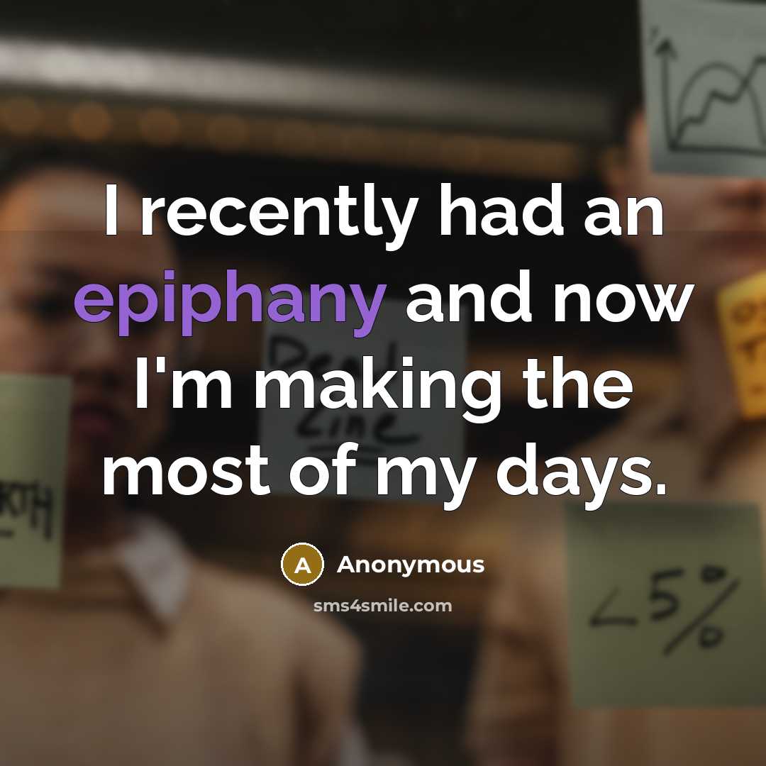 “I recently had an epiphany and now I'm making the most of my days.” quote by Anonymous