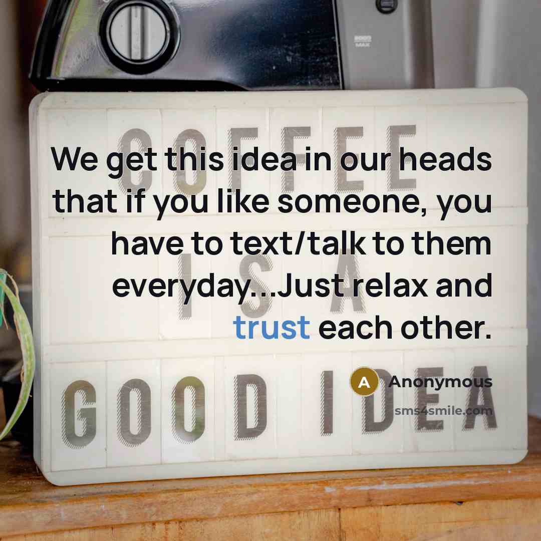 “We get this idea in our heads that if you like someone, you have to text/talk to them everyday...Just relax and trust each other.” quote by Anonymous