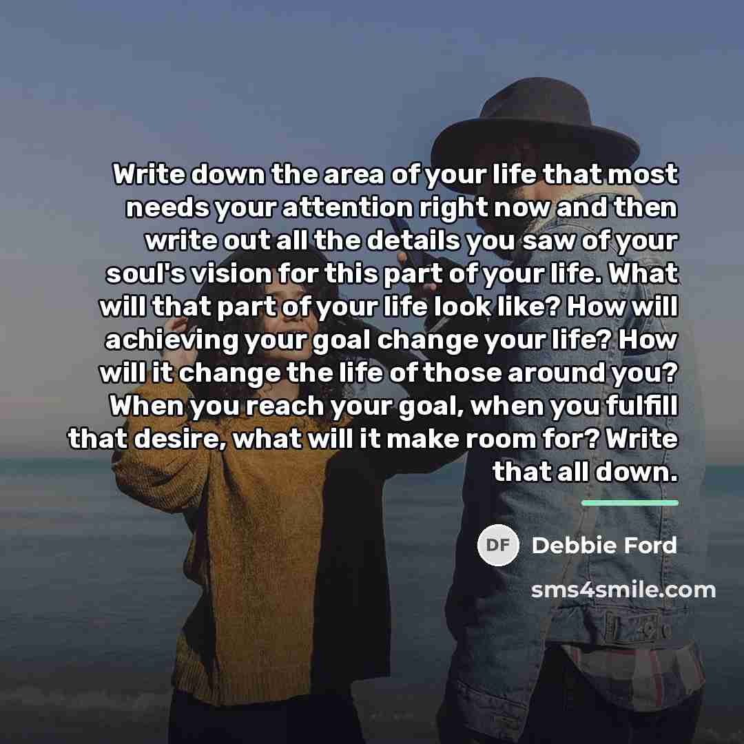 “Write down the area of your life that most needs…” quote by Debbie Ford