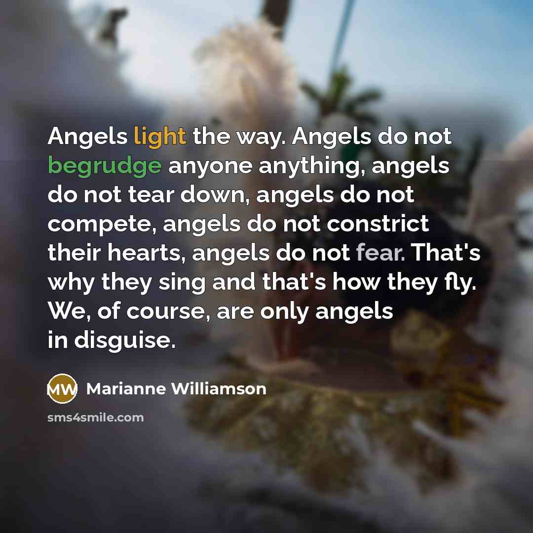 “Angels light the way. Angels do not begrudge anyone anything,…” quote by Marianne Williamson