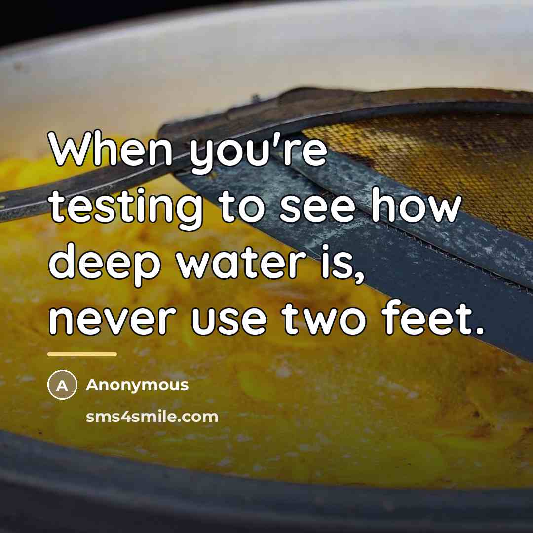 “When you're testing to see how deep water is, never…” quote by Anonymous
