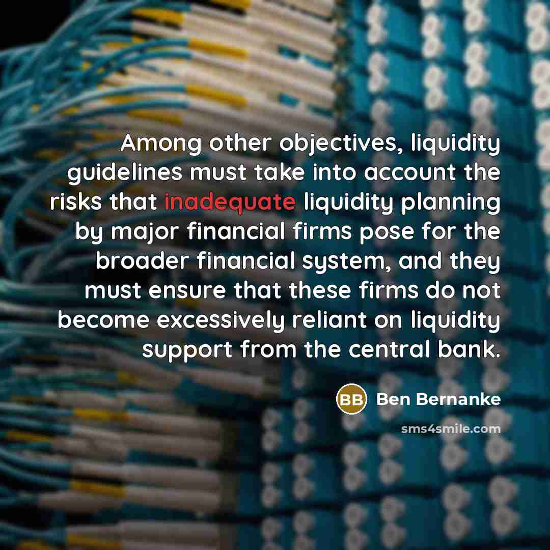 “Among other objectives, liquidity guidelines must take into account the…” quote by Ben Bernanke