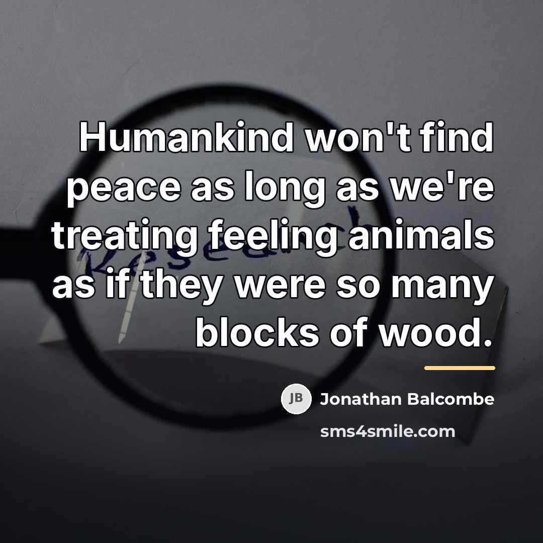 “Humankind won't find peace as long as we're treating feeling…” quote by Jonathan Balcombe
