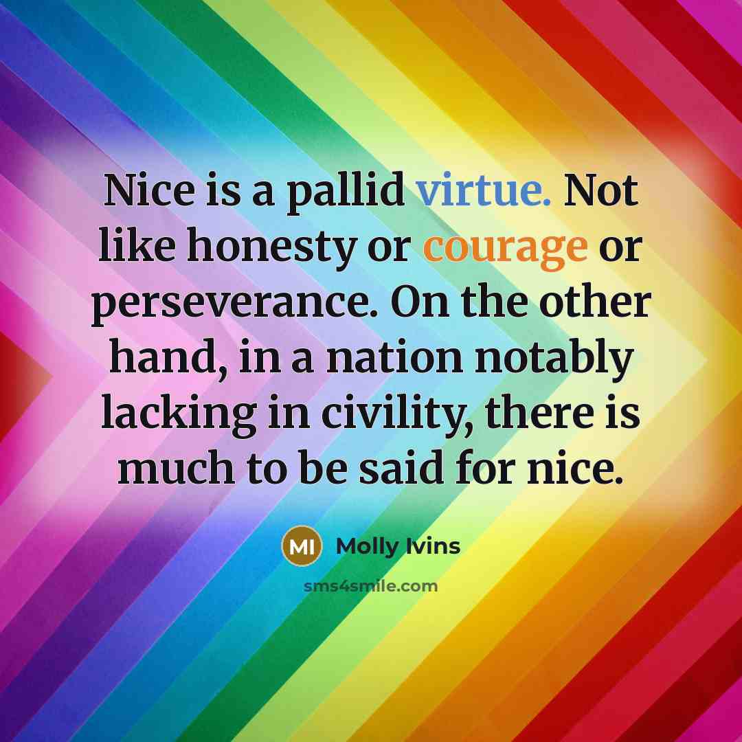 “Nice is a pallid virtue. Not like honesty or courage…” quote by Molly Ivins