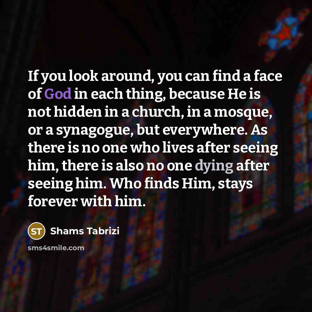 “If you look around, you can find a face of…” quote by Shams Tabrizi