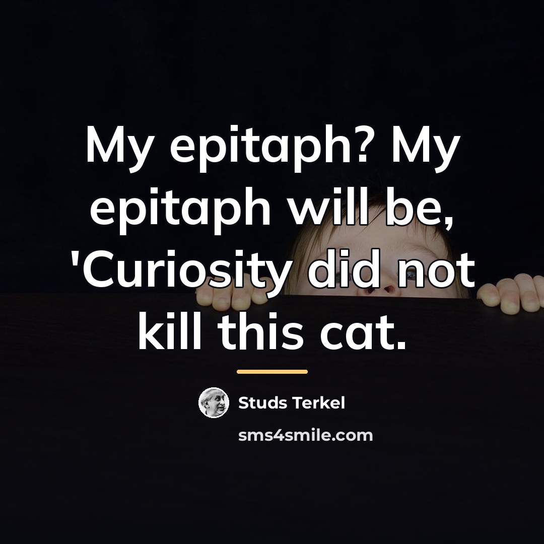 “My epitaph? My epitaph will be, 'Curiosity did not kill…” quote by Studs Terkel