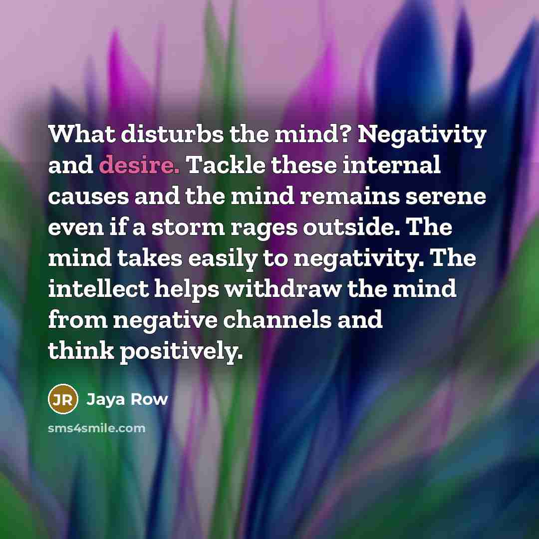 “What disturbs the mind? Negativity and desire. Tackle these internal…” quote by Jaya Row