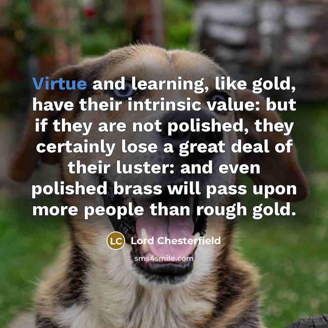 “Virtue and learning, like gold, have their intrinsic value: but…” quote by Lord Chesterfield