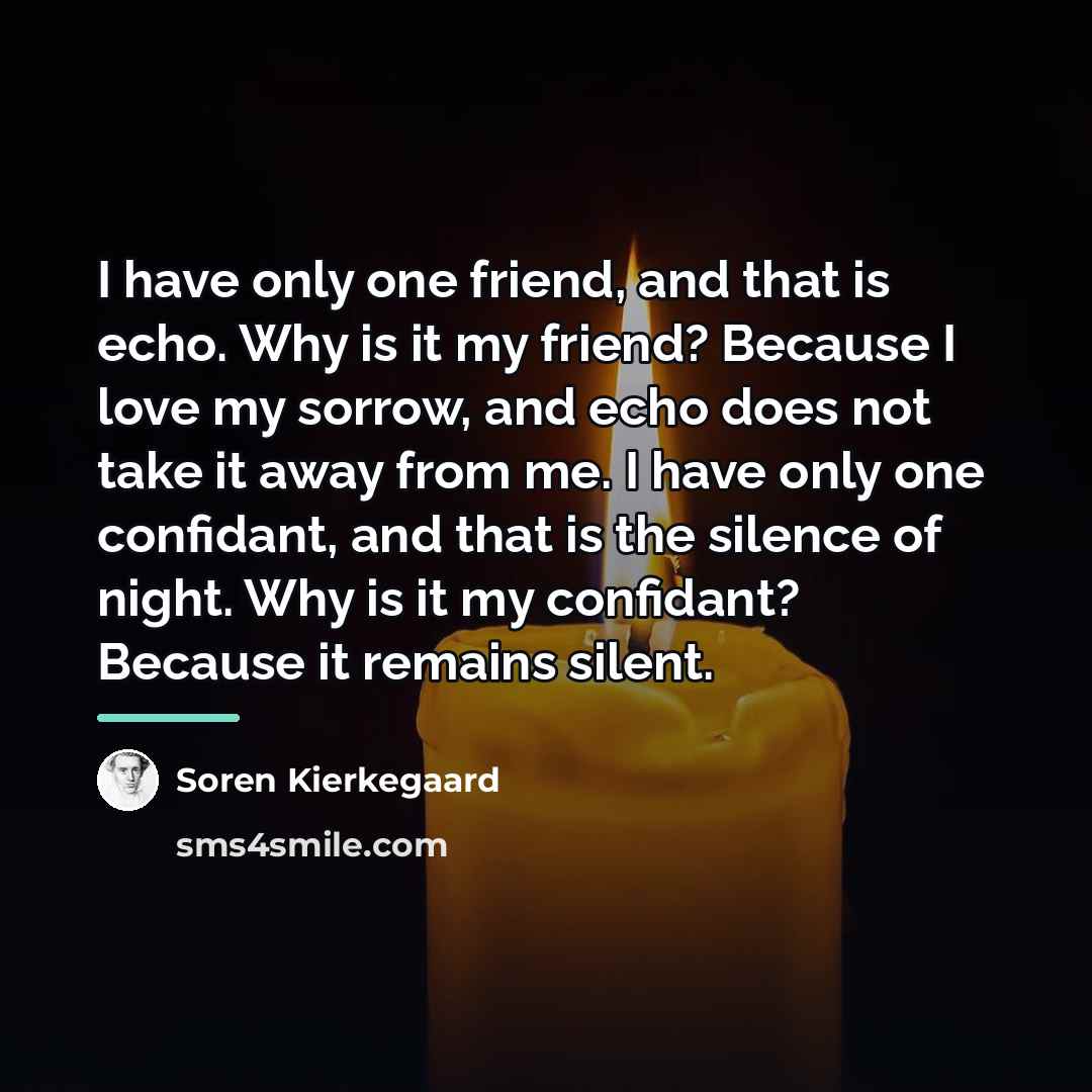 “I have only one friend, and that is echo. Why…” quote by Soren Kierkegaard
