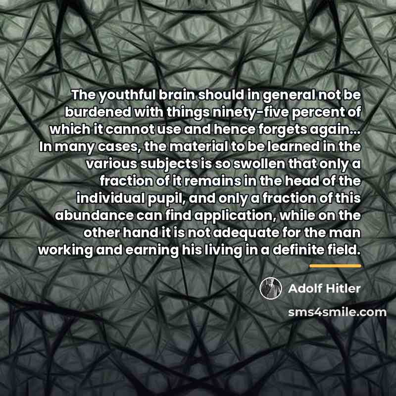 “The youthful brain should in general not be burdened with…” quote by Adolf Hitler