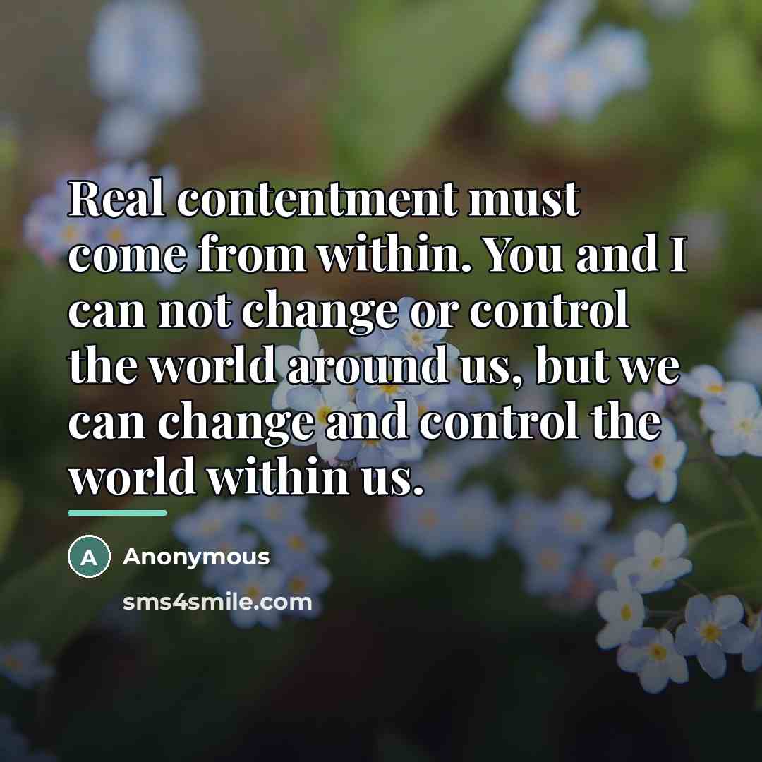 “Real contentment must come from within. You and I can…” quote by Anonymous