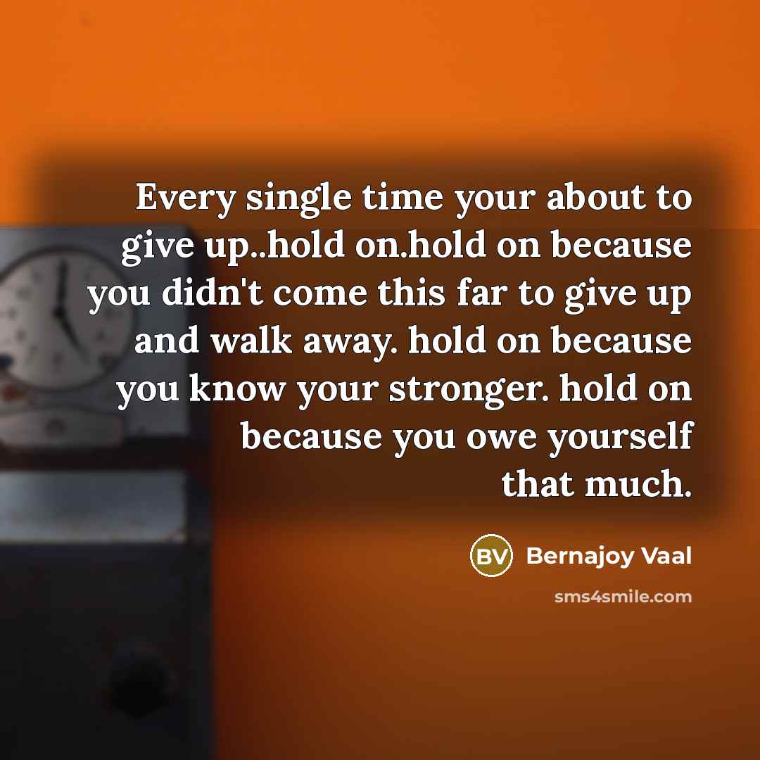 “Every single time your about to give up..hold on.hold on because you didn't come this far to give up and walk away. hold on because you know your stronger. hold on because you owe yourself that much.” quote by Bernajoy Vaal