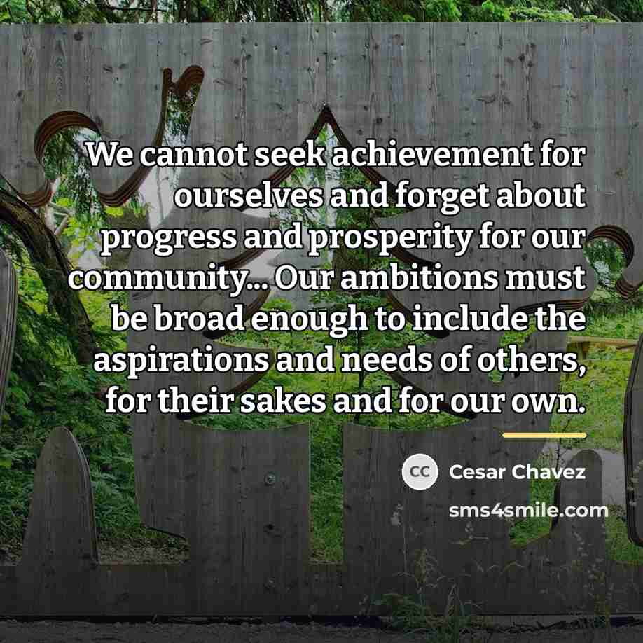 “We cannot seek achievement for ourselves and forget about progress…” quote by Cesar Chavez