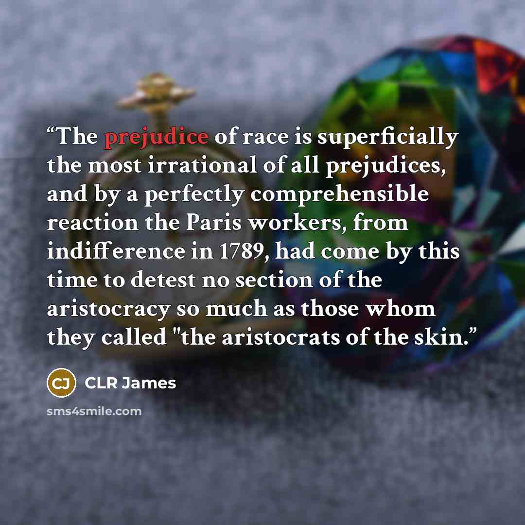 “The prejudice of race is superficially the most irrational of all prejudices, and by a perfectly comprehensible reaction the Paris workers, from indifference in 1789, had come by this time to detest no section of the aristocracy so much as those whom they called "the aristocrats of the skin.” quote by CLR James