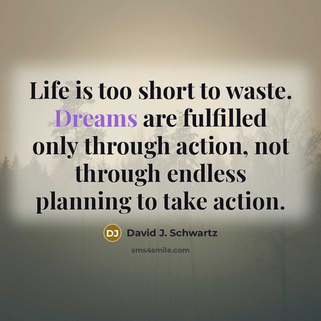 “Life is too short to waste. Dreams are fulfilled only…” quote by David J. Schwartz