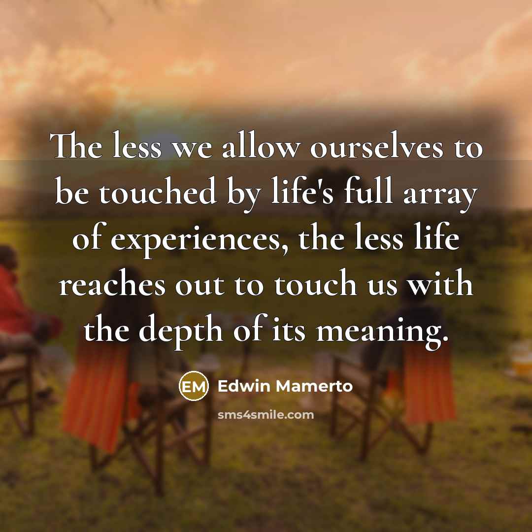 “The less we allow ourselves to be touched by life's full array of experiences, the less life reaches out to touch us with the depth of its meaning.” quote by Edwin Mamerto
