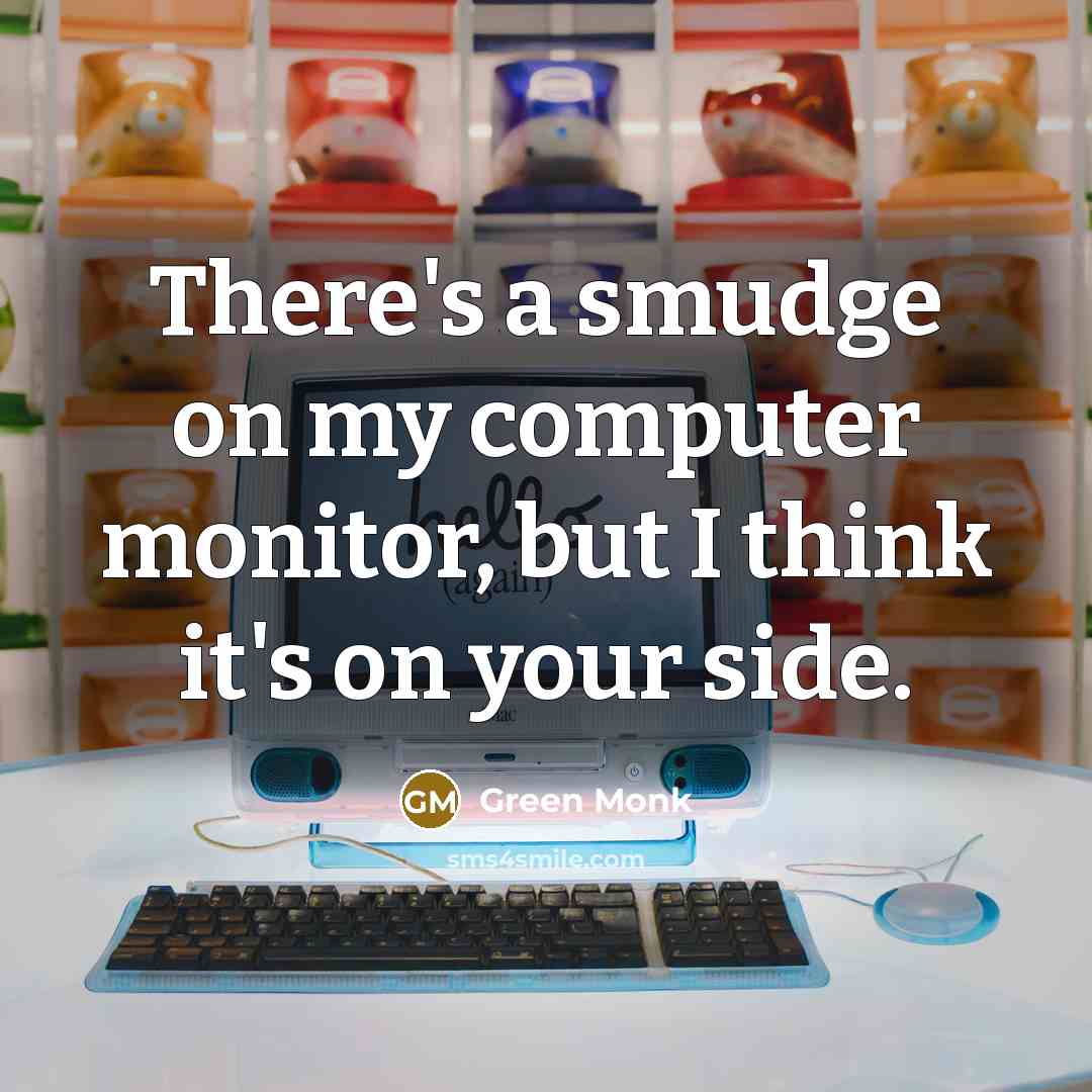 “There's a smudge on my computer monitor, but I think…” quote by Green Monk