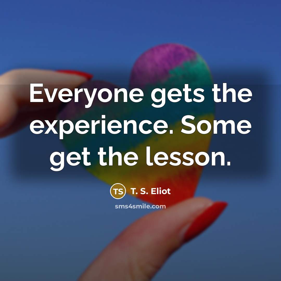 “Everyone gets the experience. Some get the lesson.” quote by T. S. Eliot