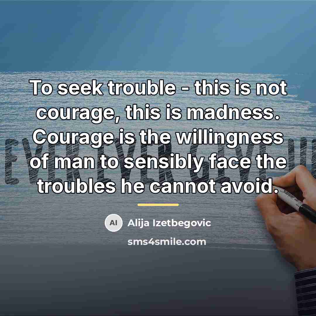 “To seek trouble - this is not courage, this is…” quote by Alija Izetbegovic