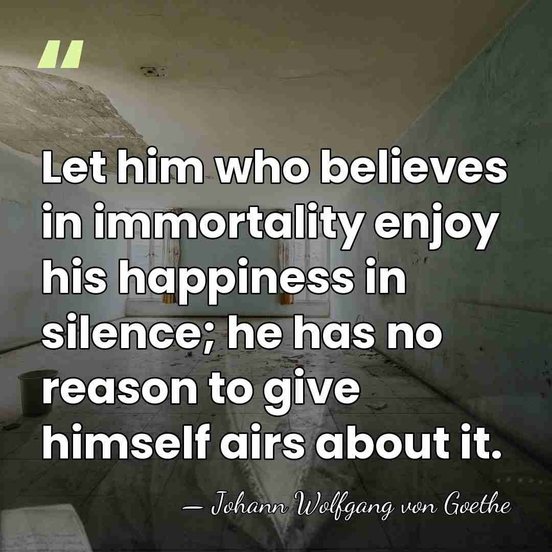 Let him who believes in immortality enjoy his happiness in silence; he&hellip; - Johann Wolfgang von Goethe
