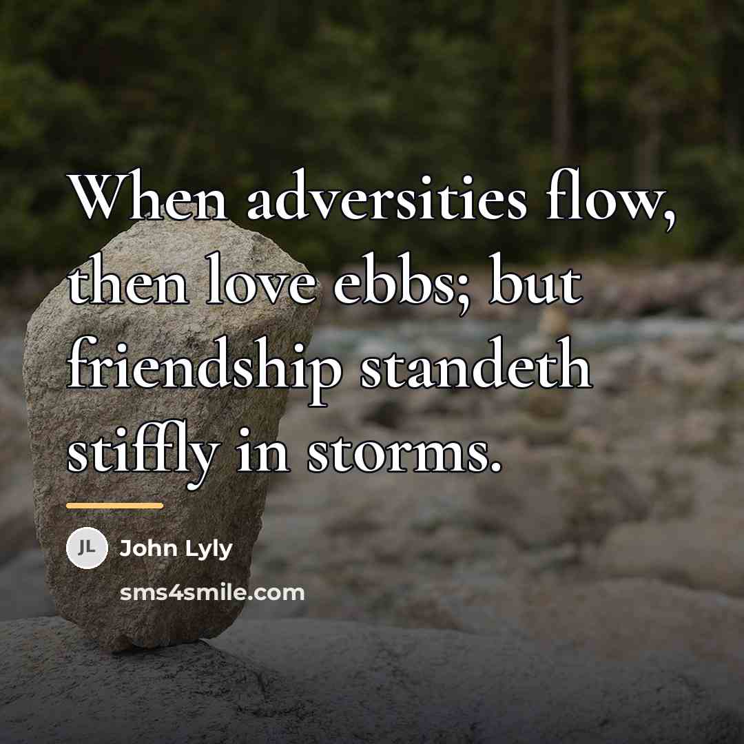 “When adversities flow, then love ebbs; but friendship standeth stiffly…” quote by John Lyly