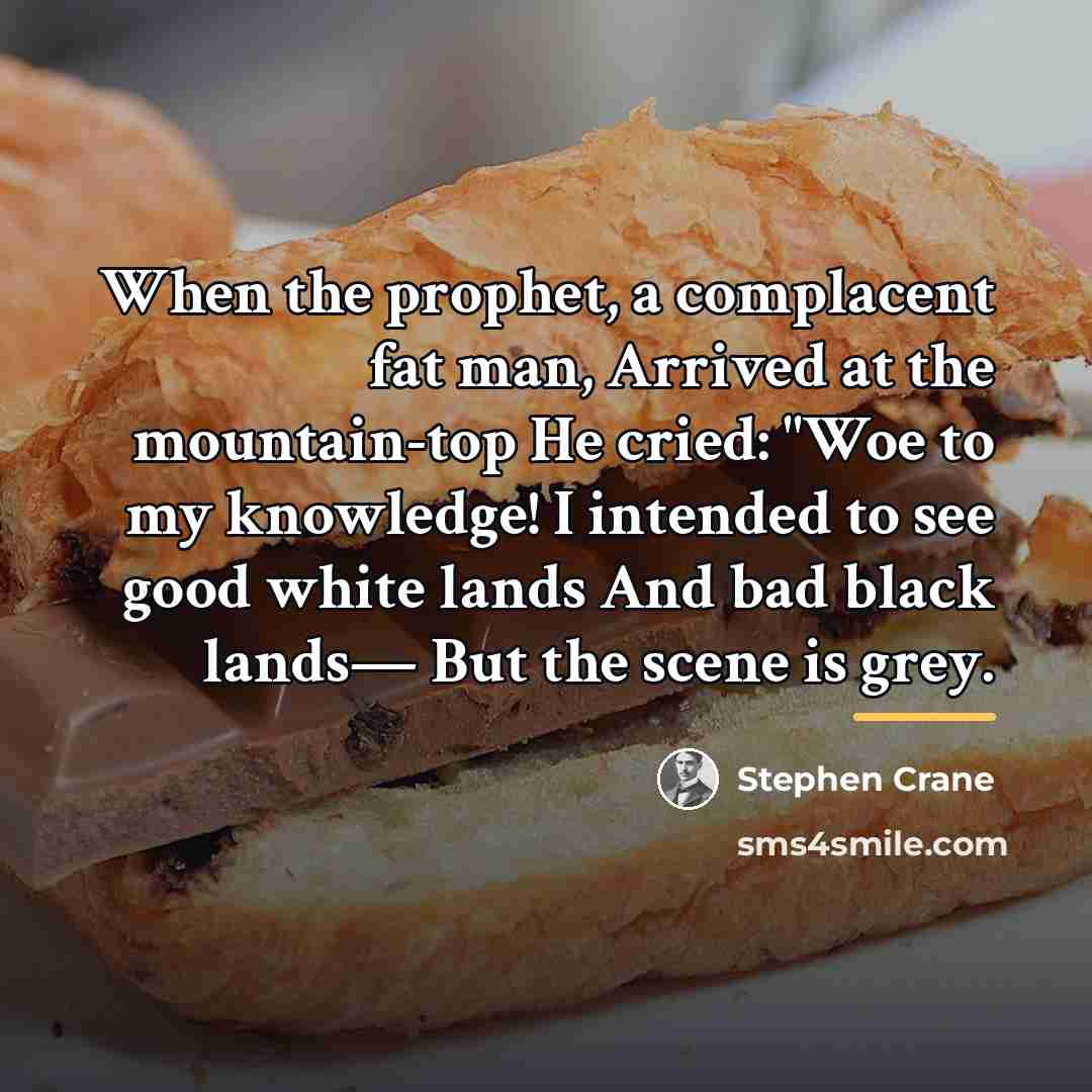 “When the prophet, a complacent fat man, Arrived at the…” quote by Stephen Crane