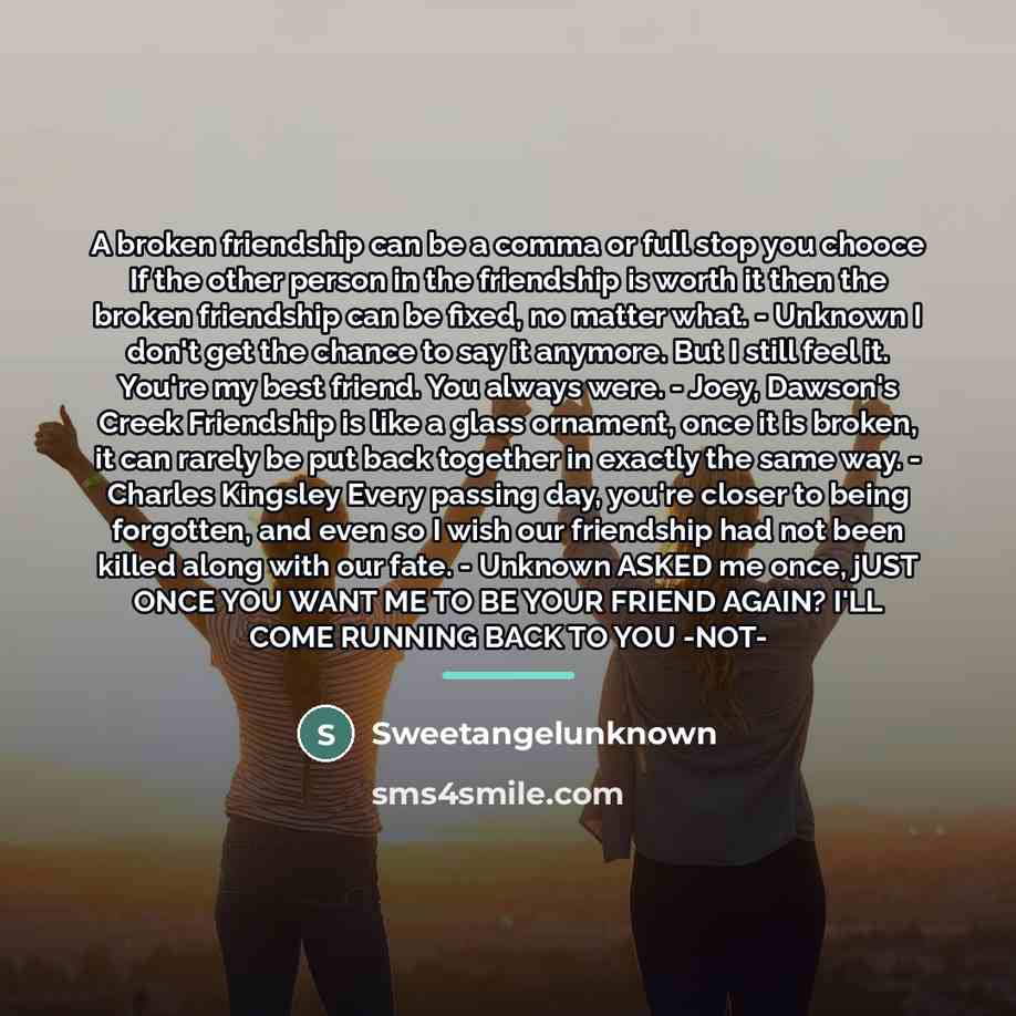 “A broken friendship can be a comma or full stop…” quote by SweetangelUnknown