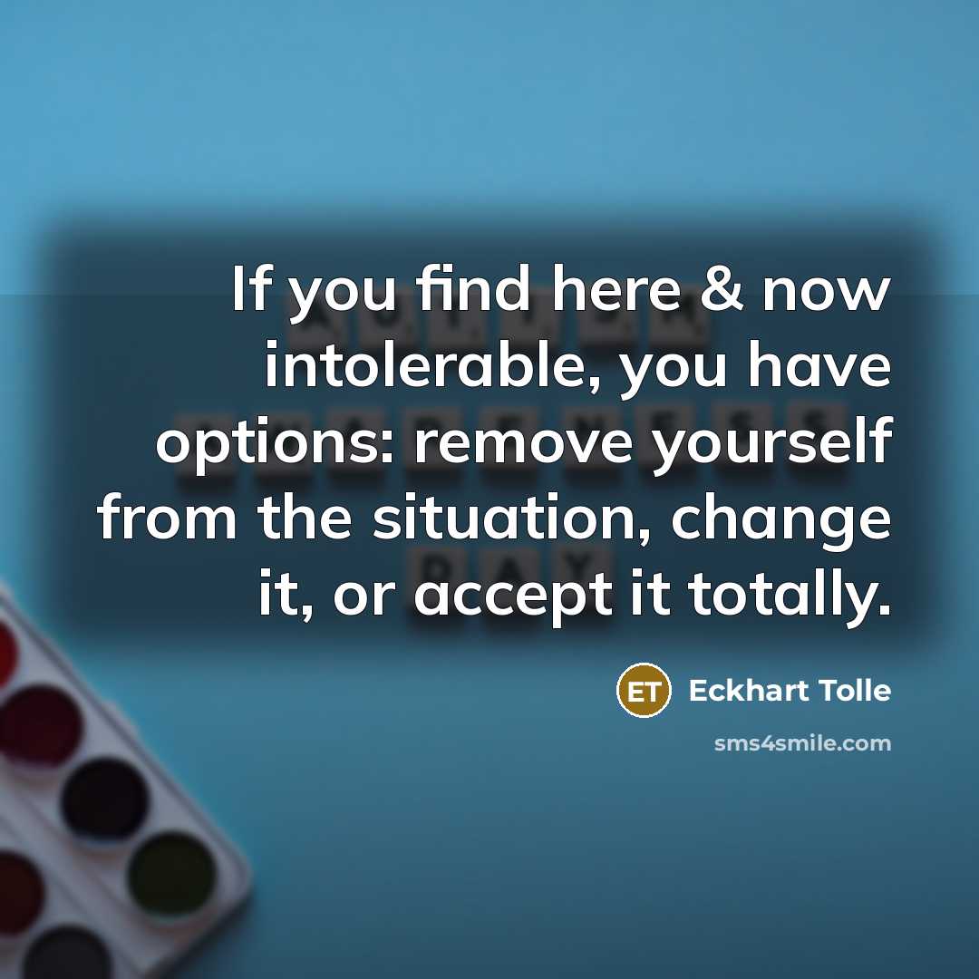 “If you find here & now intolerable, you have options:…” quote by Eckhart Tolle