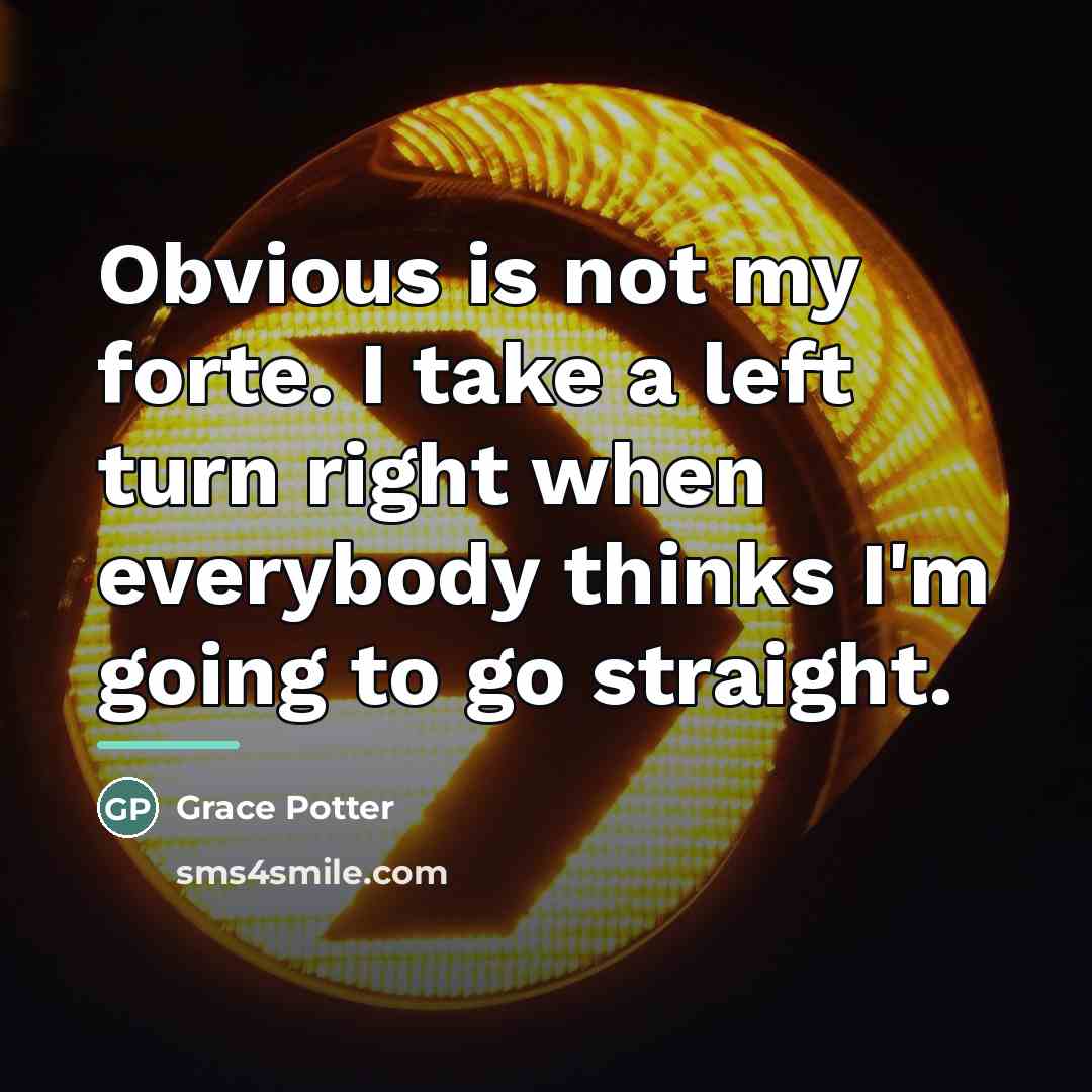 “Obvious is not my forte. I take a left turn…” quote by Grace Potter