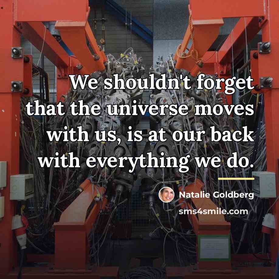 “We shouldn't forget that the universe moves with us, is…” quote by Natalie Goldberg