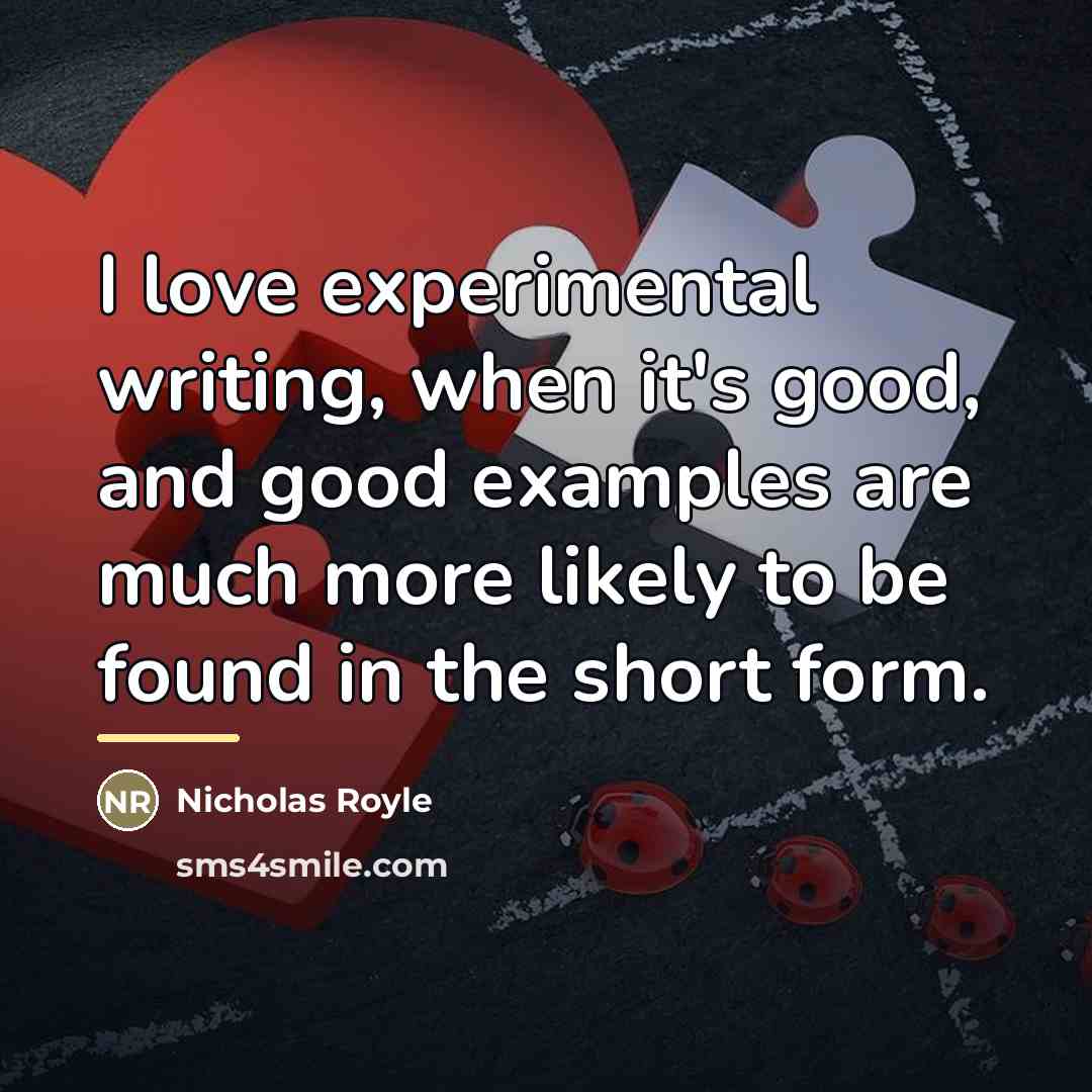 “I love experimental writing, when it's good, and good examples…” quote by Nicholas Royle
