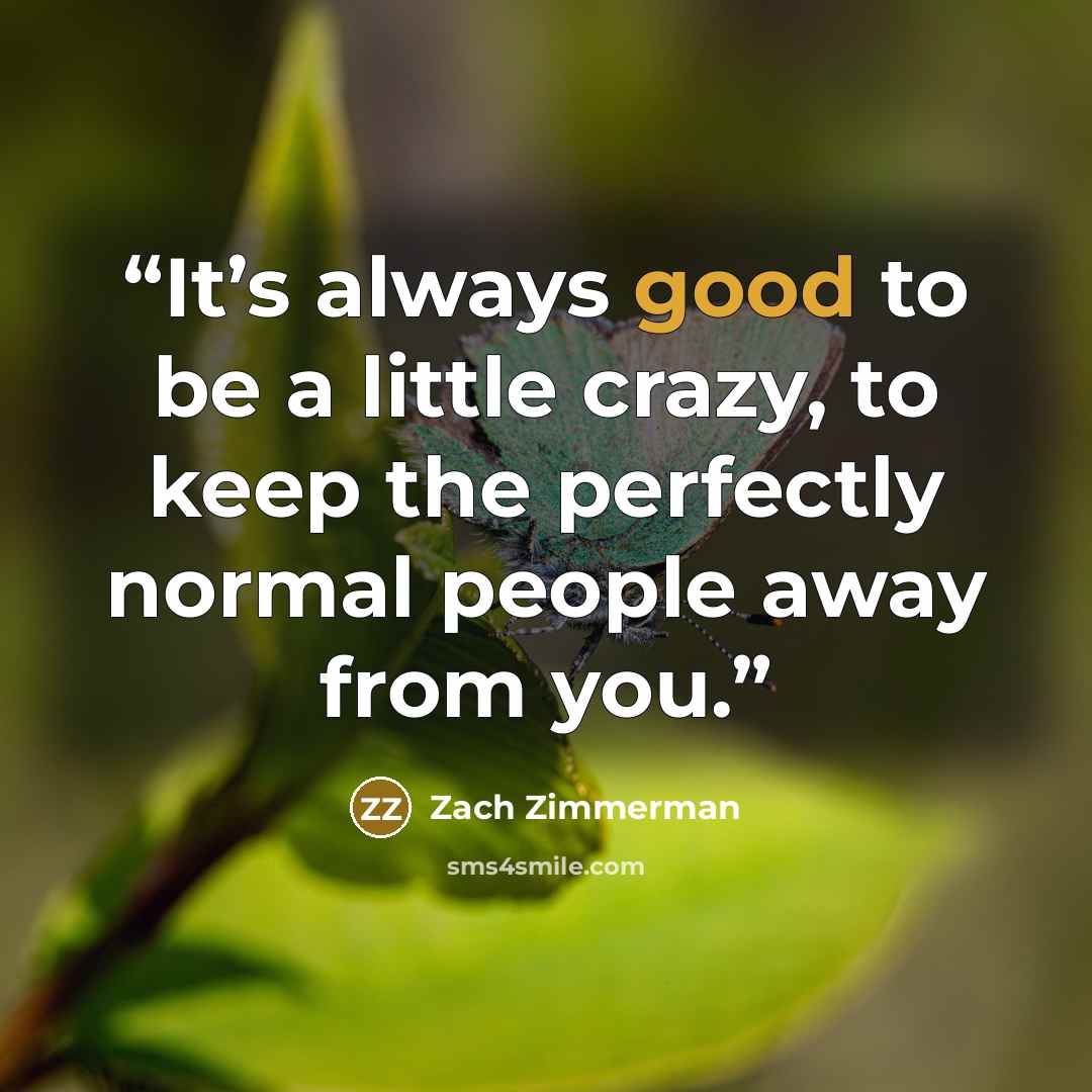 “It’s always good to be a little crazy, to keep the perfectly normal people away from you.” quote by Zach Zimmerman