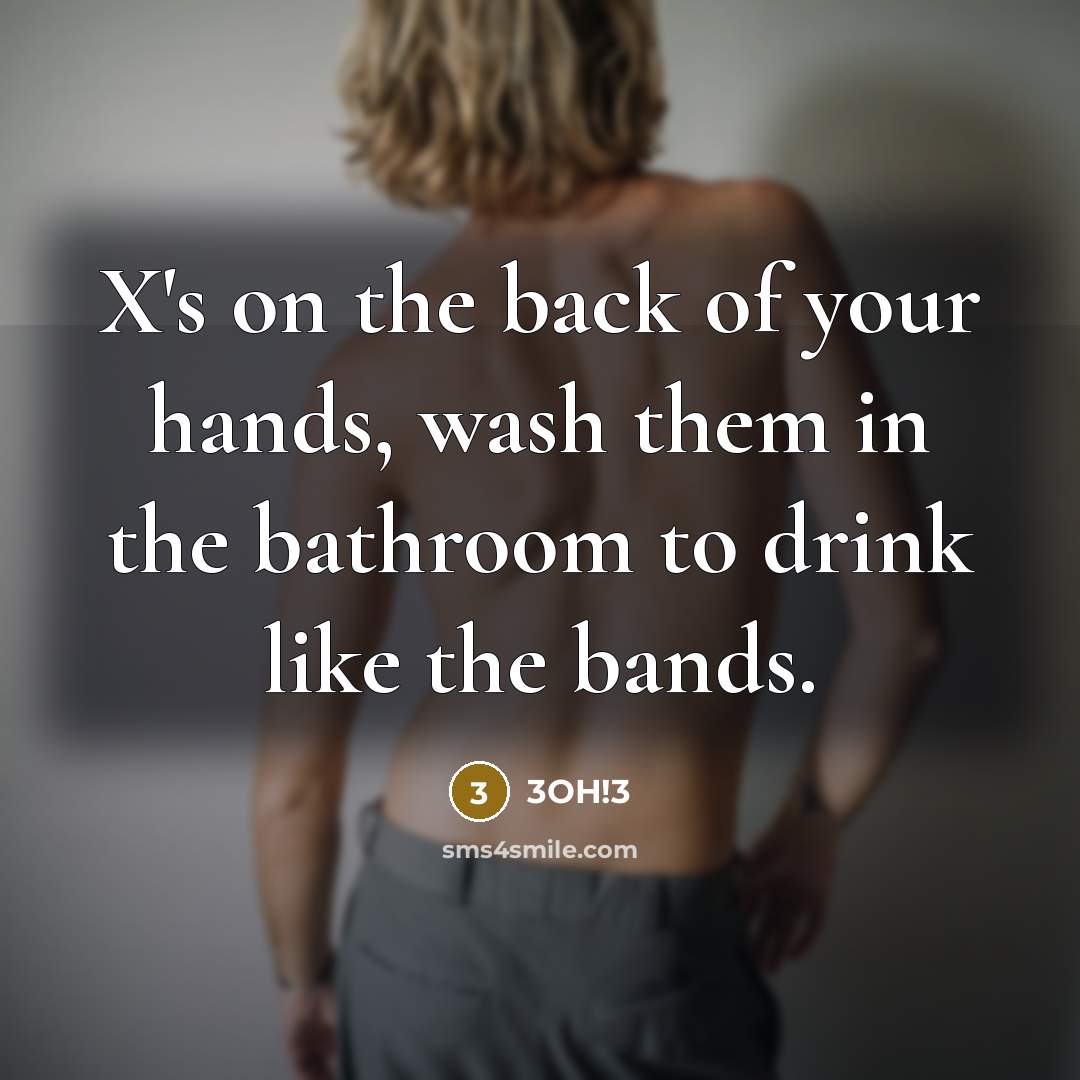 “X's on the back of your hands, wash them in…” quote by 3OH!3