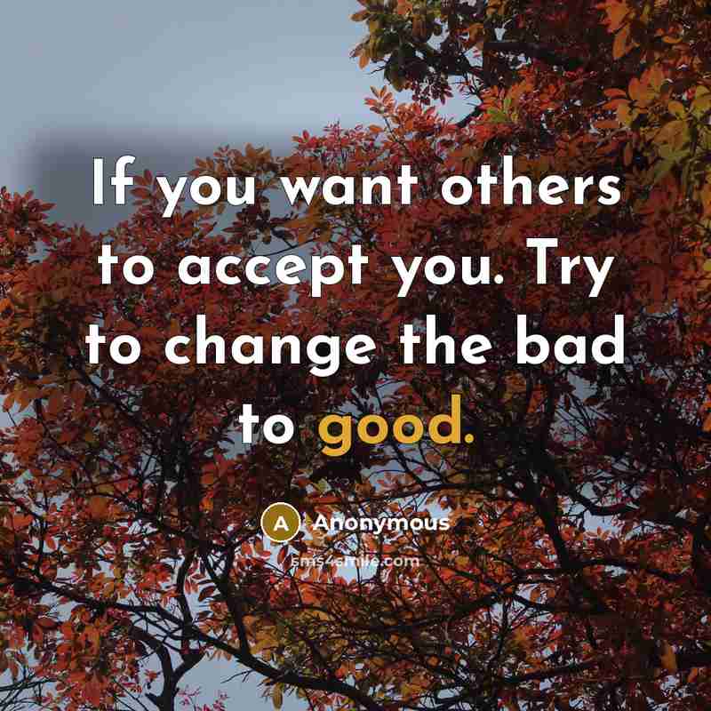 “If you want others to accept you. Try to change the bad to good.” quote by Anonymous