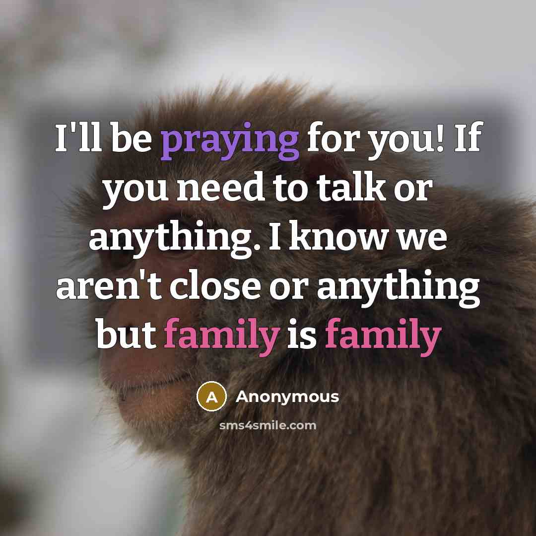 “I'll be praying for you! If you need to talk or anything. I know we aren't close or anything but family is family” quote by Anonymous