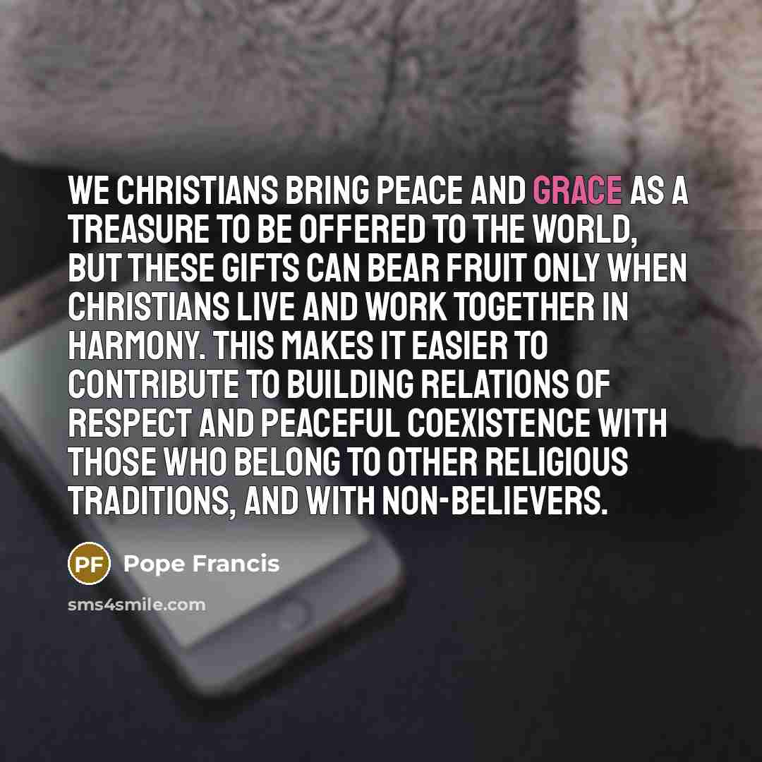 “We Christians bring peace and grace as a treasure to…” quote by Pope Francis