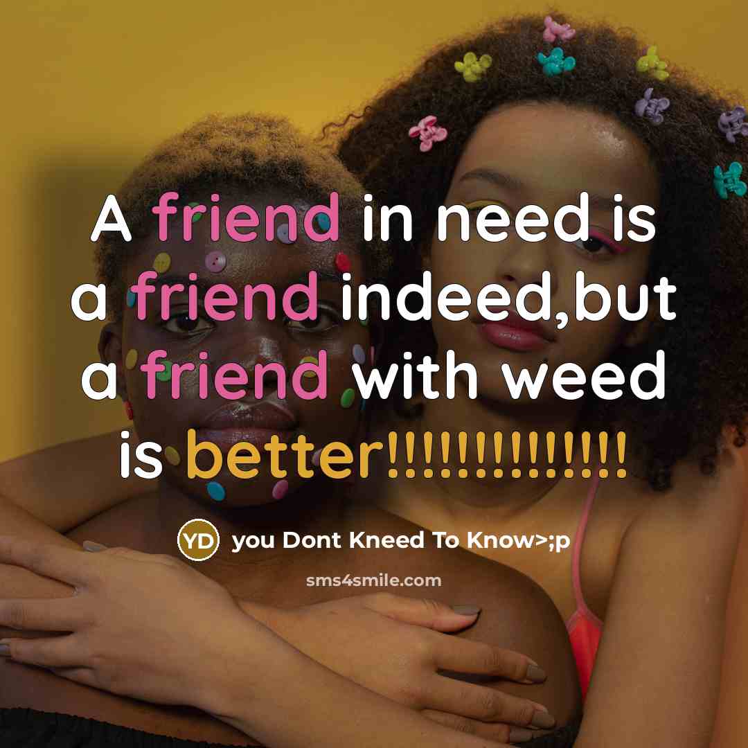 “A friend in need is a friend indeed,but a friend with weed is better!!!!!!!!!!!!!!” quote by you Dont Kneed To Know>;p