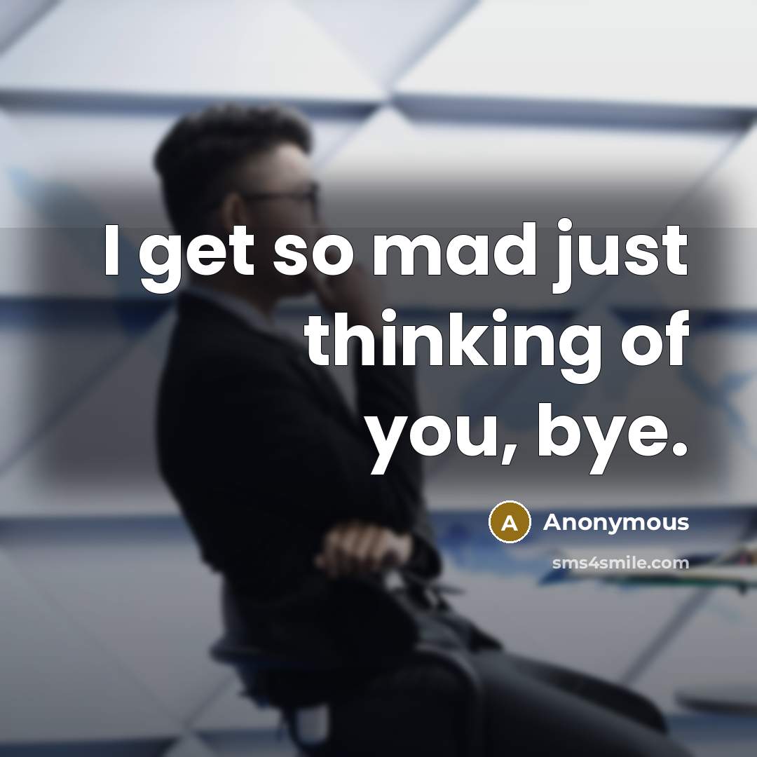 “I get so mad just thinking of you, bye.” quote by Anonymous