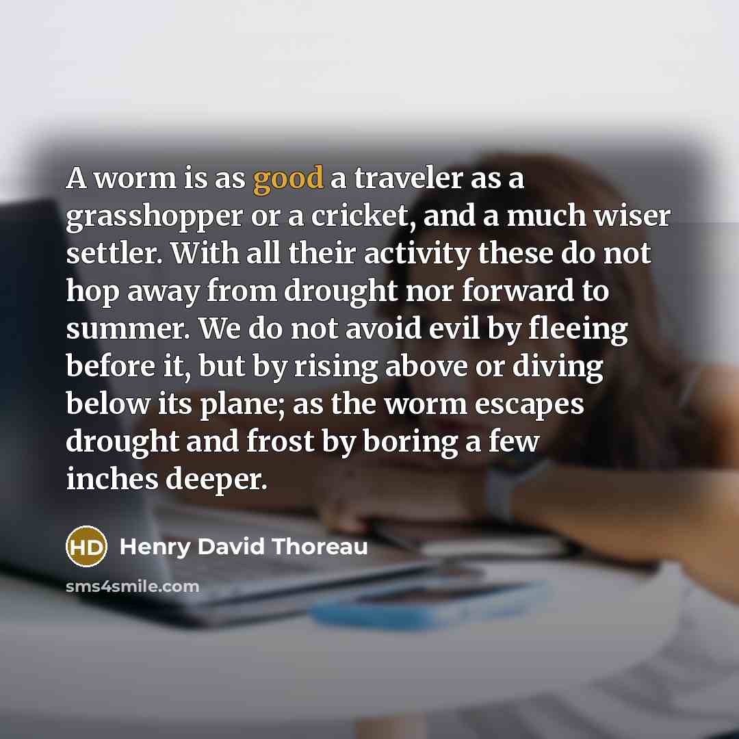 “A worm is as good a traveler as a grasshopper…” quote by Henry David Thoreau