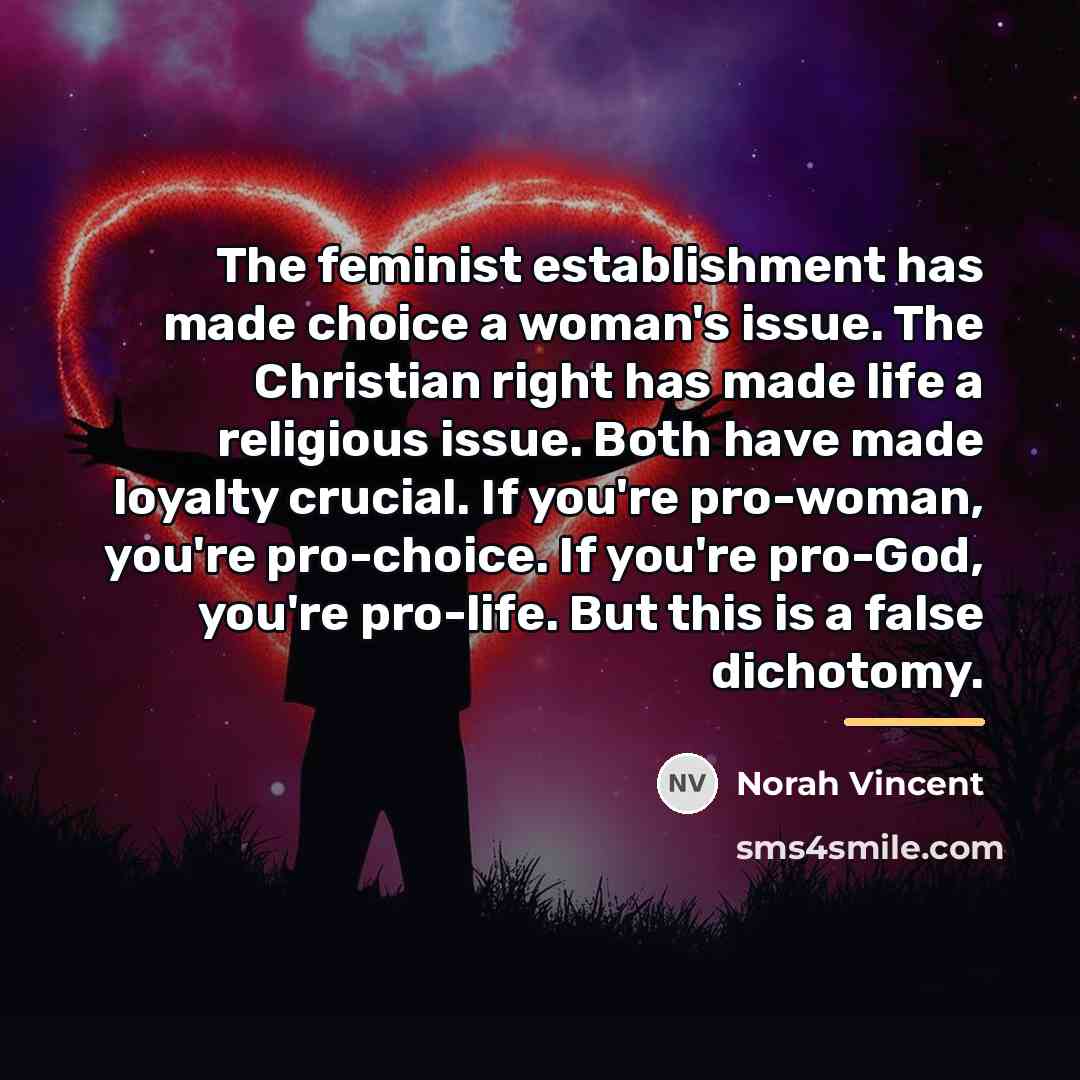 “The feminist establishment has made choice a woman's issue. The…” quote by Norah Vincent