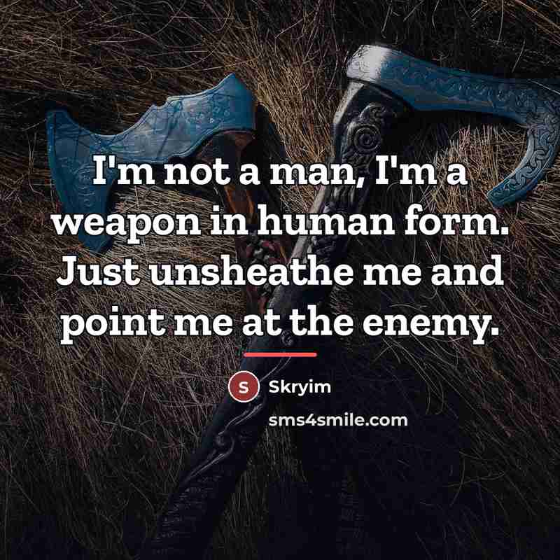 “I'm not a man, I'm a weapon in human form.…” quote by Skryim