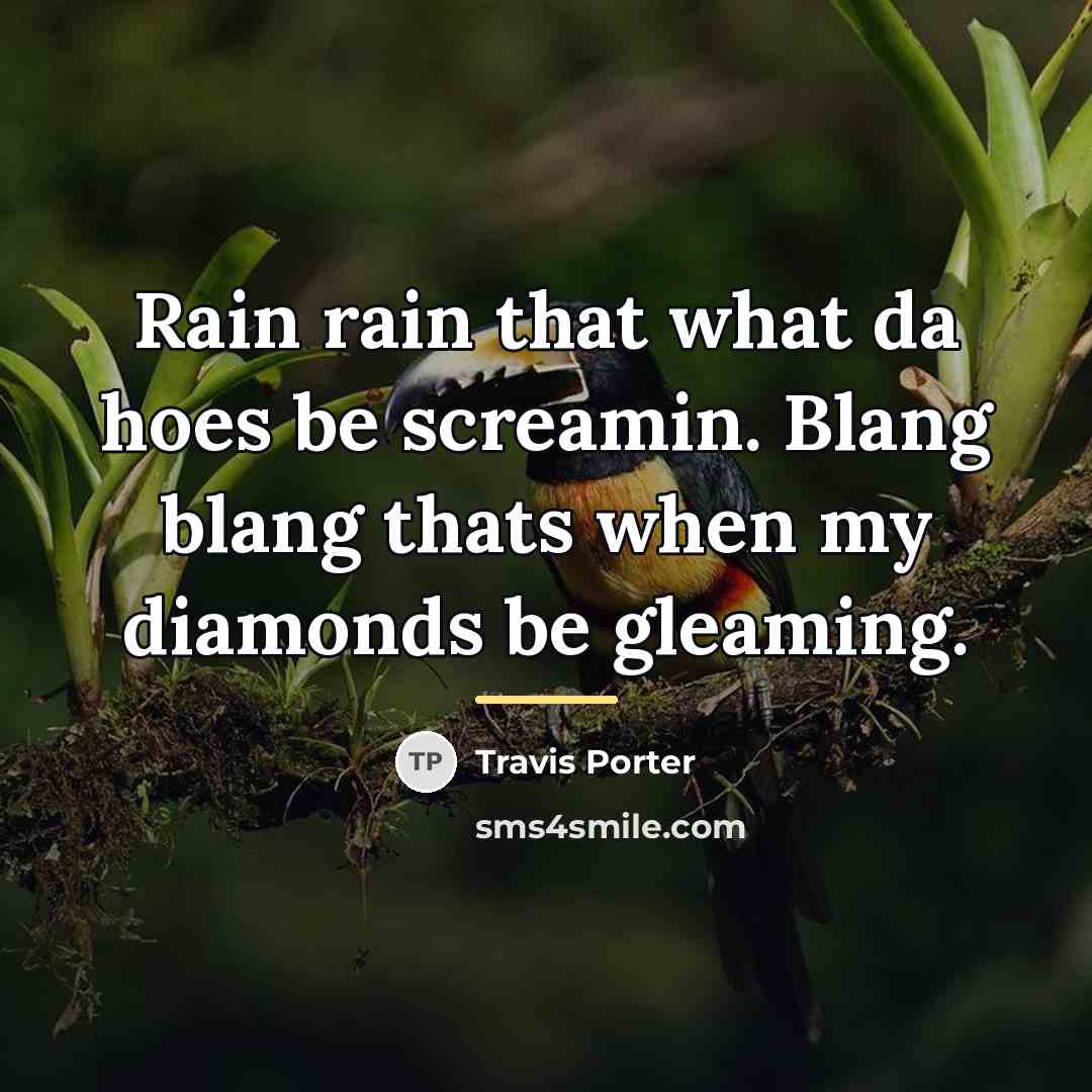 “Rain rain that what da hoes be screamin. Blang blang…” quote by Travis Porter