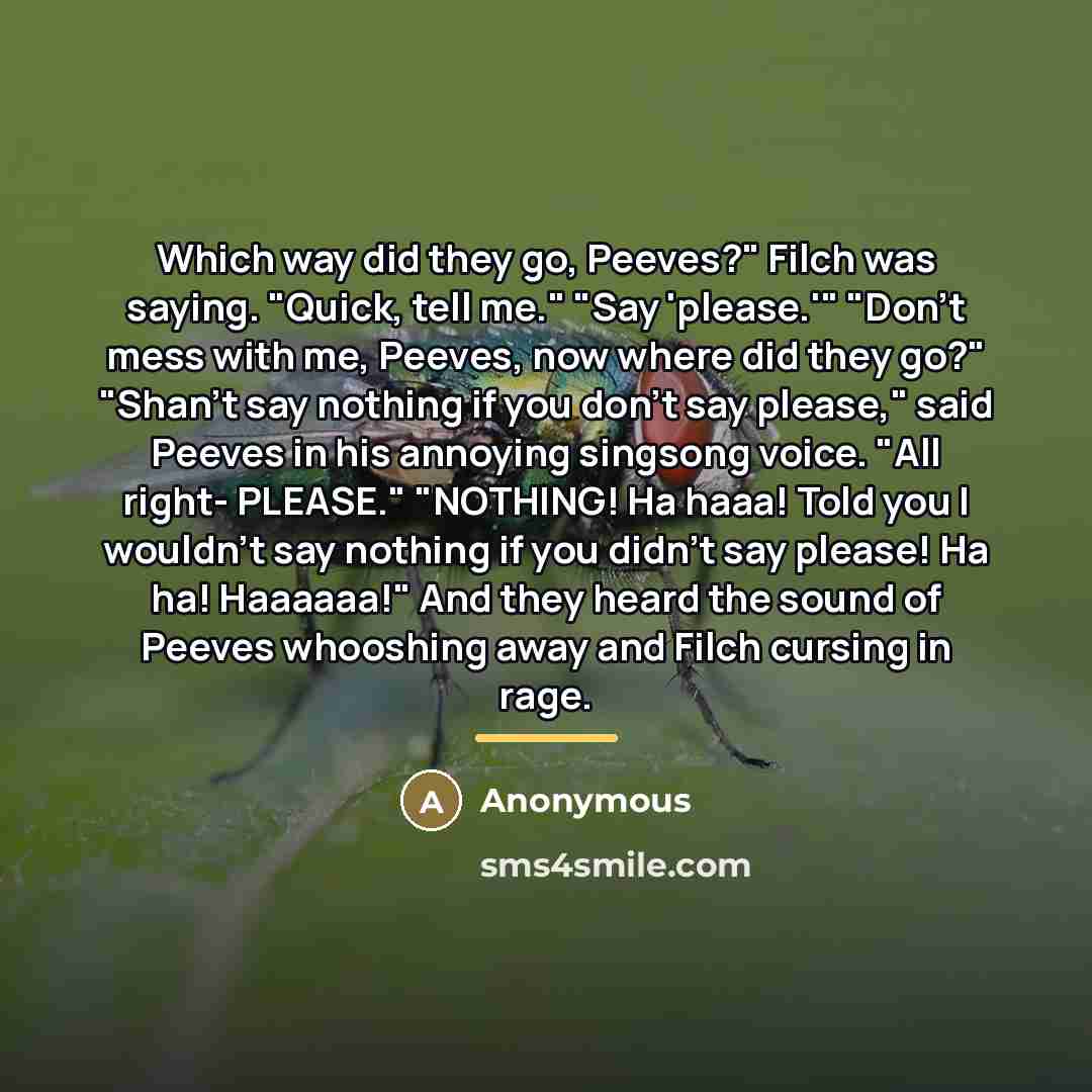 “Which way did they go, Peeves?" Filch was saying. "Quick,…” quote by Anonymous