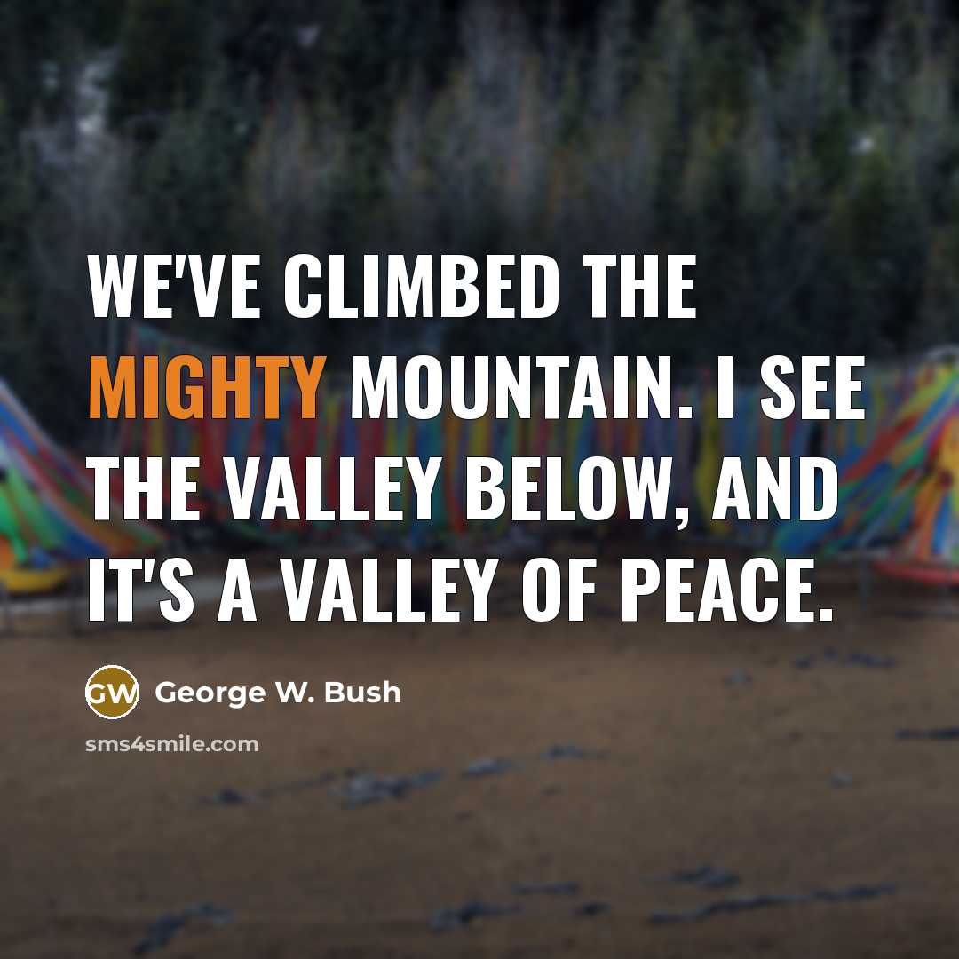 “We've climbed the mighty mountain. I see the valley below,…” quote by George W. Bush