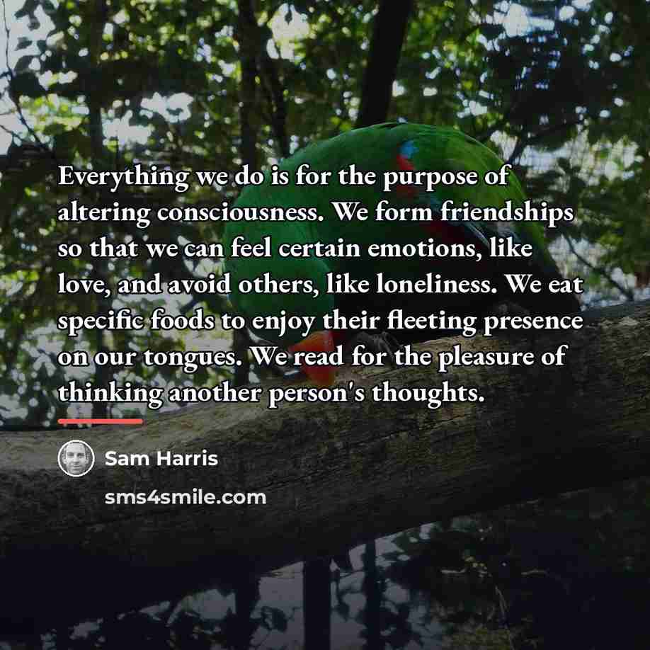 “Everything we do is for the purpose of altering consciousness.…” quote by Sam Harris