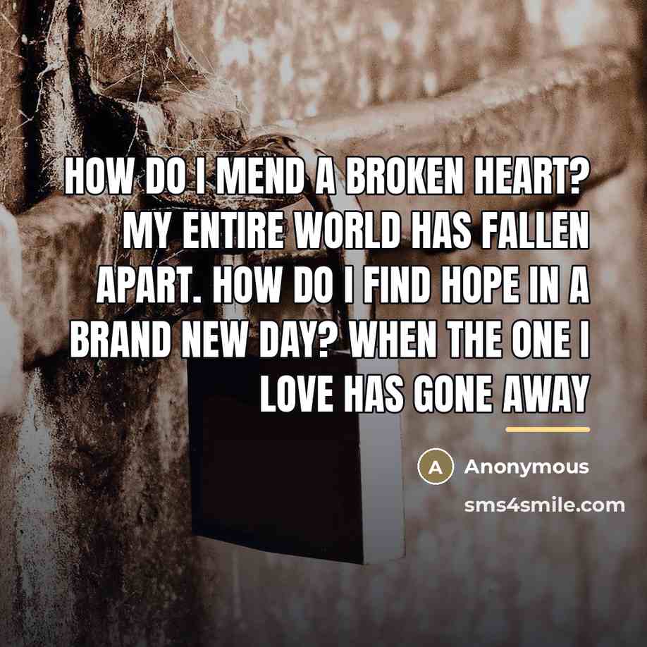 “How do I mend a broken heart? My entire world…” quote by Anonymous