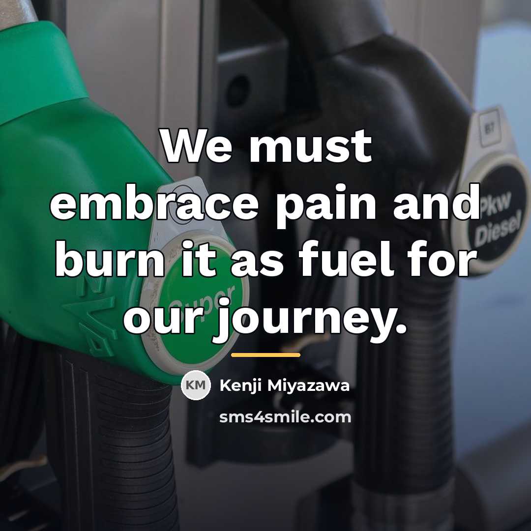 “We must embrace pain and burn it as fuel for…” quote by Kenji Miyazawa