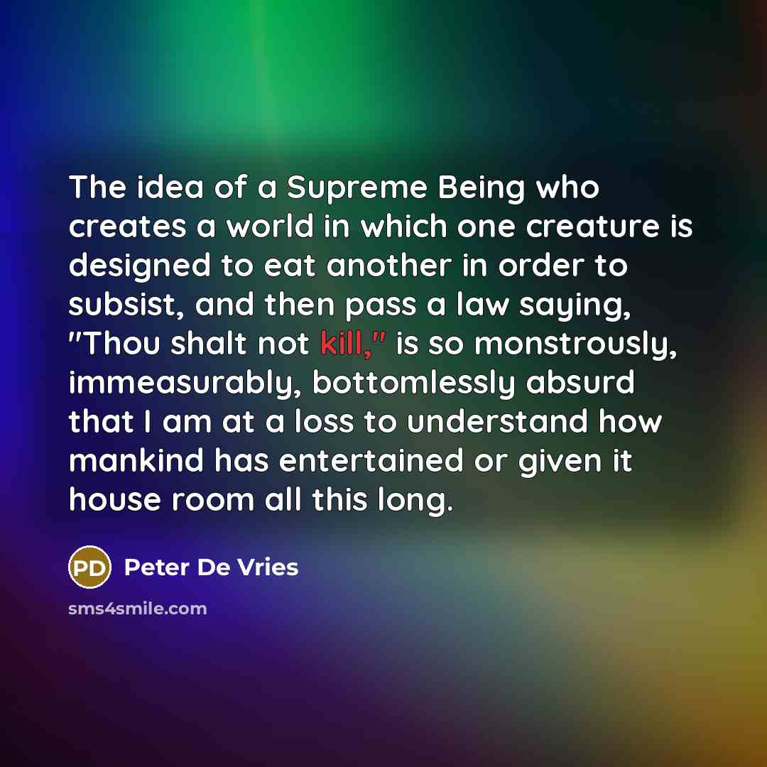 “The idea of a Supreme Being who creates a world…” quote by Peter De Vries