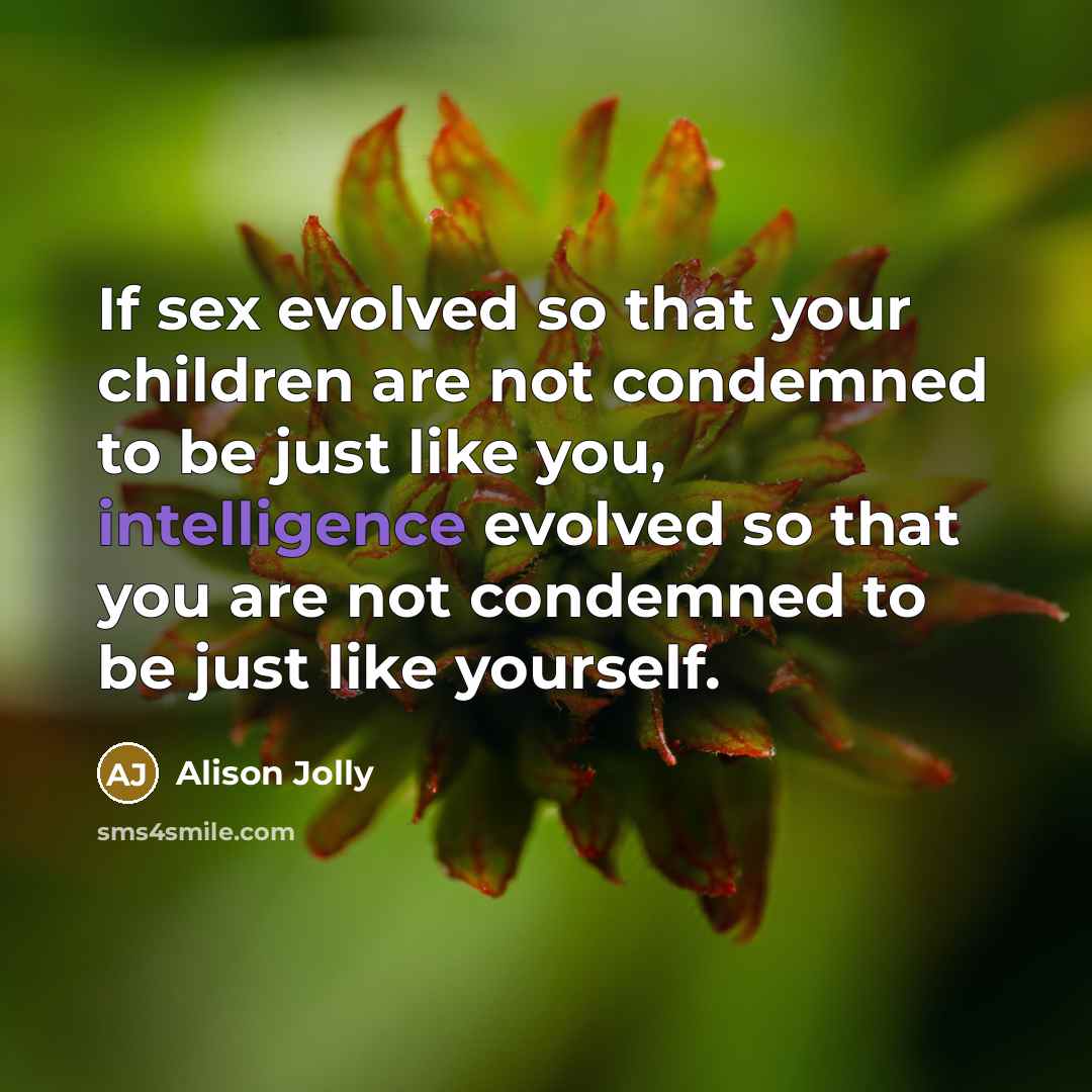 “If sex evolved so that your children are not condemned…” quote by Alison Jolly