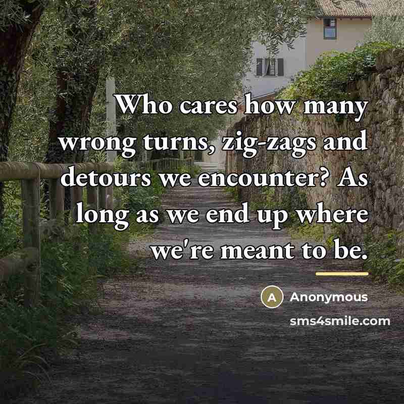 “Who cares how many wrong turns, zig-zags and detours we…” quote by Anonymous